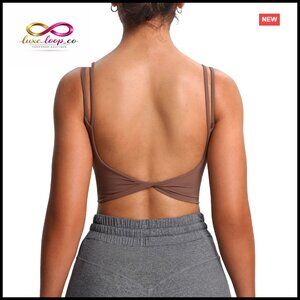 Workout Sports Bra Yoga Crop Tank Twist Back Cami Removable Pads